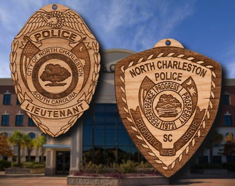 Wooden North Charleston SC Police Badge or Shoulder Patch Ornament