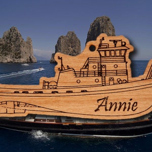 Personalized Wooden Tug Boat Christmas Ornament
