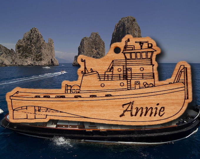 Personalized Wooden Tug Boat Christmas Ornament