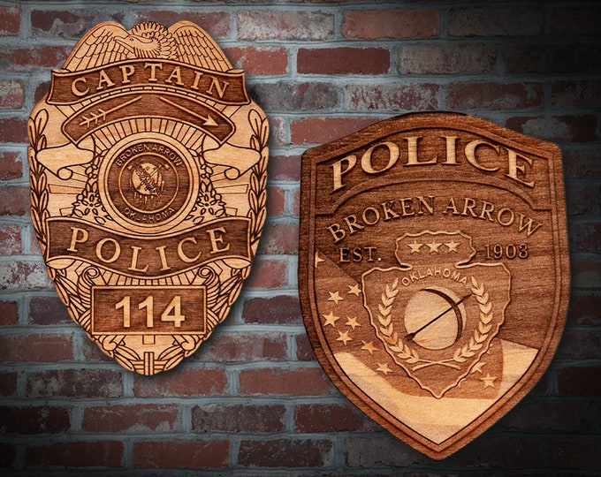Wooden Broken Arrow OK Police Badge or Patch Plaque