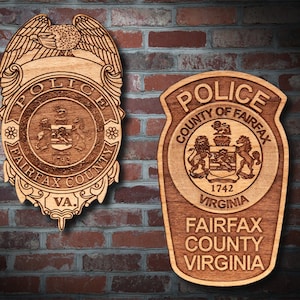 Wooden Fairfax Co VA Police Badge or Patch Plaque