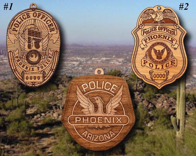 Personalized Wooden Phoenix PD Badge or Shoulder Patch Hanging Ornament