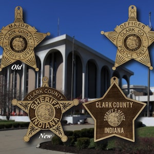 Wooden Clark Co IN Sheriff Badge or Shoulder Patch Ornament