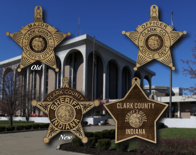 Wooden Clark Co IN Sheriff Badge or Shoulder Patch Ornament