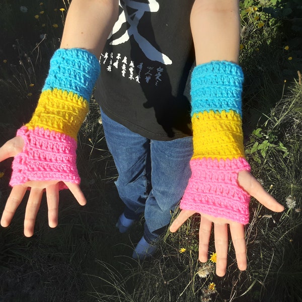 Pansexual Pride Fingerless Gloves