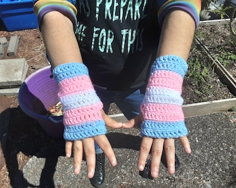 Transgender Pride Fingerless Gloves