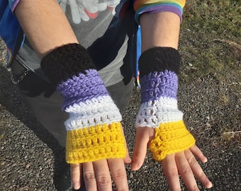 Nonbinary Pride Fingerless Gloves