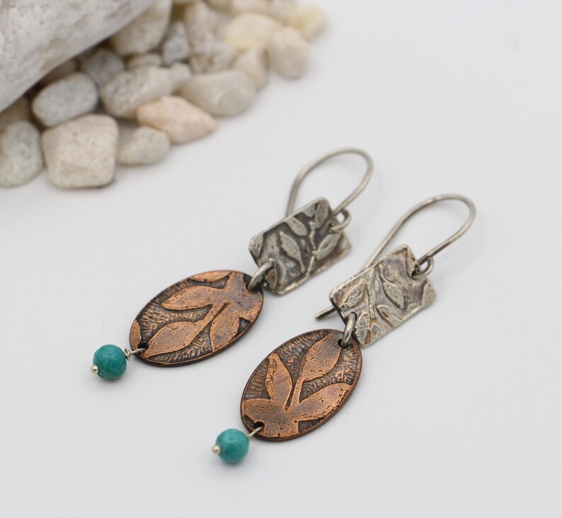 Mixed Metals Earrings Etched Earrings Silver and Copper Etsy