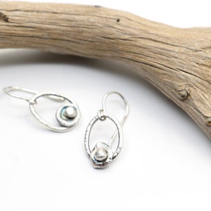 minimalist earrings, boho style earrings, organic style earrings, silver earrings, artisan made silver earrings, hand made silver earrings