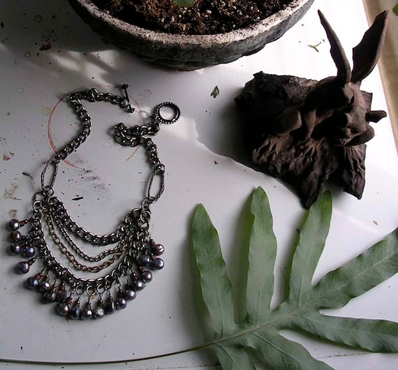 Mystic Blue Silver Peacock Freshwater Pearl Tribal Bohemian Post