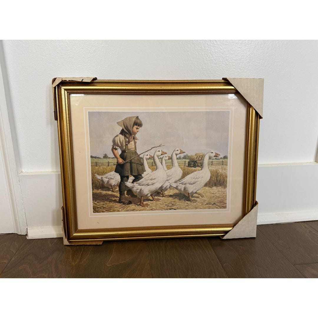 Vintage Farmhouse Goose Print Gold Frame Cottagecore Country Wall Art ...