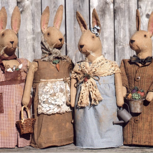 Primitive PATTERN Folk Art Bunny Rabbits