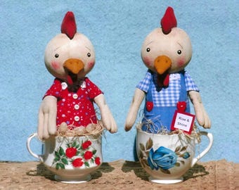 Tazas de té con diseño de gallina y gallo "Levántate y brilla"