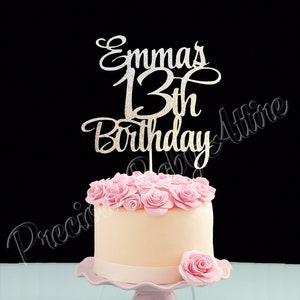 Topper de pastel de cumpleaños número 13, Topper de pastel de cumpleaños número 13 personalizado