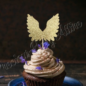 cobee Golden Wings Cake Toppers Golden Snitch Wings for Cake Decorating  Birthday Party Wings Cup Cake Topper (Golden Wings B)