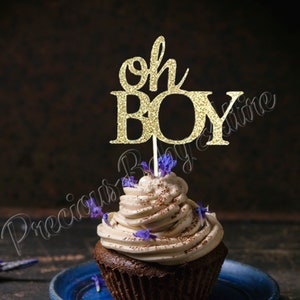 Oh Boy Cupcake Topper Set of 12 , Baby Shower Cupcake