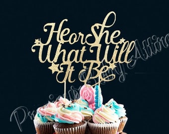 He or She What Will It Be Cake Topper, Gender Reveal Cake Topper