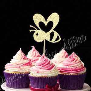 Bee Cupcake Topper Set of 12, Bee Themed Cupcake