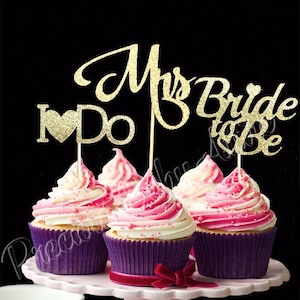 Bridal Cupcake Topper Set of 12, Bridal Shower Cupcake Topper
