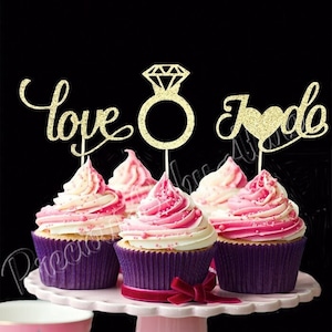Bridal Shower Cupcake Topper Set of 12, Engagement Party Cupcake Toppers