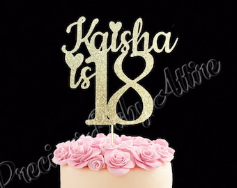 Personalized 18th Birthday Cake Topper, Glitter Cake Topper