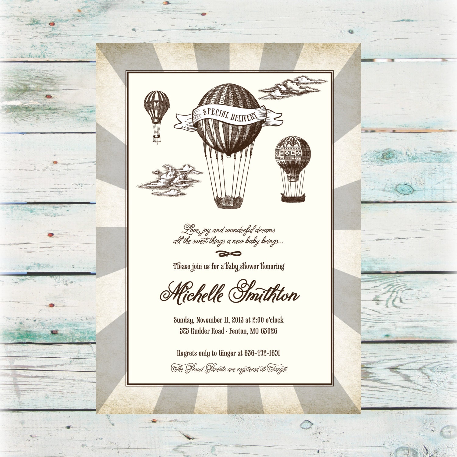 Hot Air Balloon Baby Shower Invitation Digital File Etsy Hot Air Balloon Baby Shower Invitation Digital File Etsy