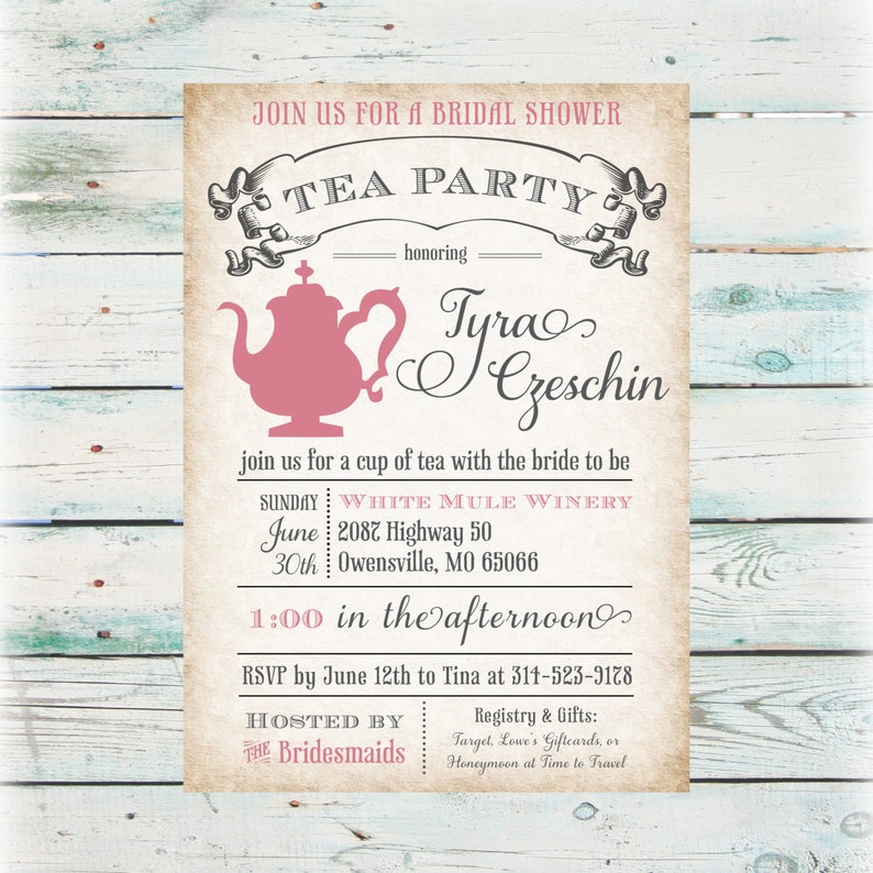 Tea Party Bridal Shower Invitation Diy Digital File Image 0