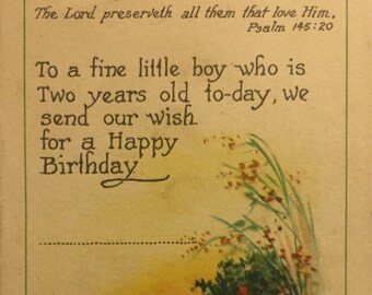 Vintage briefkaart: Gelukkige verjaardag aan een twee-jarige jongen