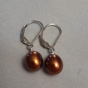HANDPICKED Sterling Silver and Brown Fresh Water Pearl Drop Earrings