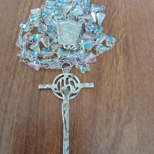 HANDPICKED Sterling Silver Aurora Borealis Crystal Five Decade Catholic Rosary