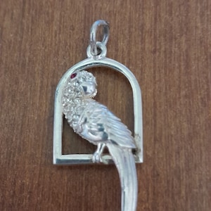 HANDPICKED Sterling Silver and Cubic Zirconia Parrot Pendant