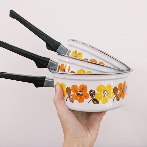 Floral 1960s Enamel Cookware Set