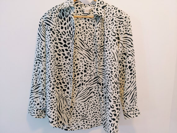 Vintage Black and White Animal Print Blouse - image 2