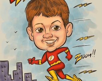 One Person Digital Cartoon Face Portrait Sketch Emailed