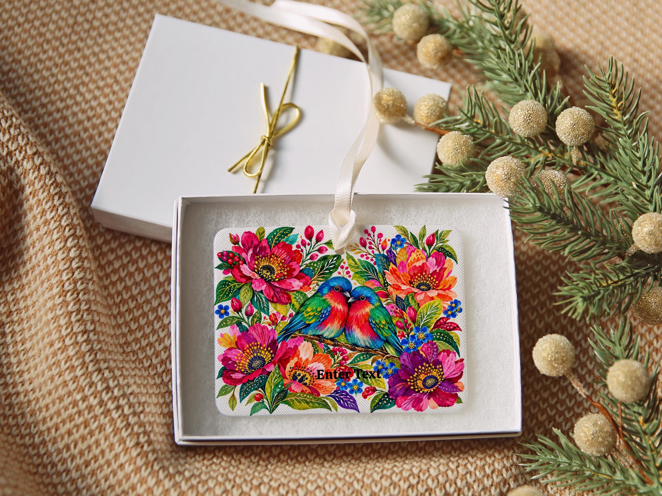 Personalized Love Birds Ceramic Christmas Ornament 3