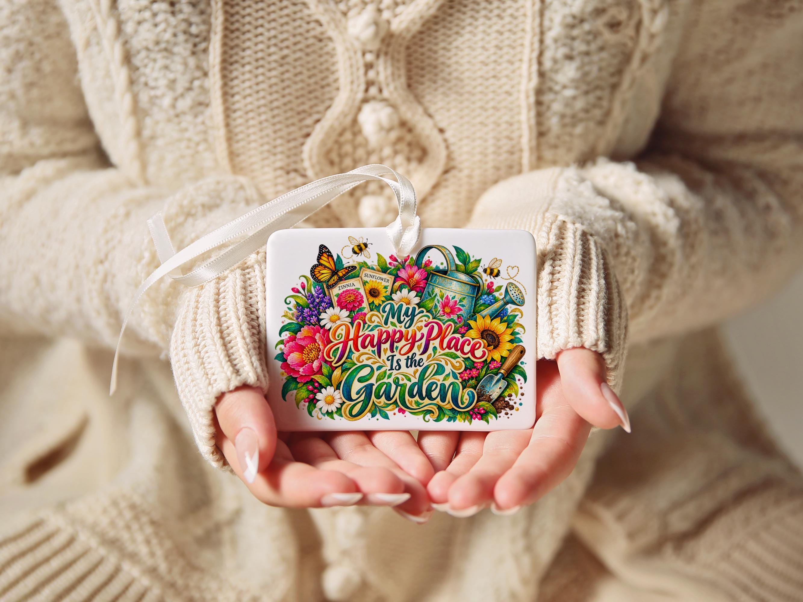 My Happy Place Is the Garden Ceramic Ornament 4