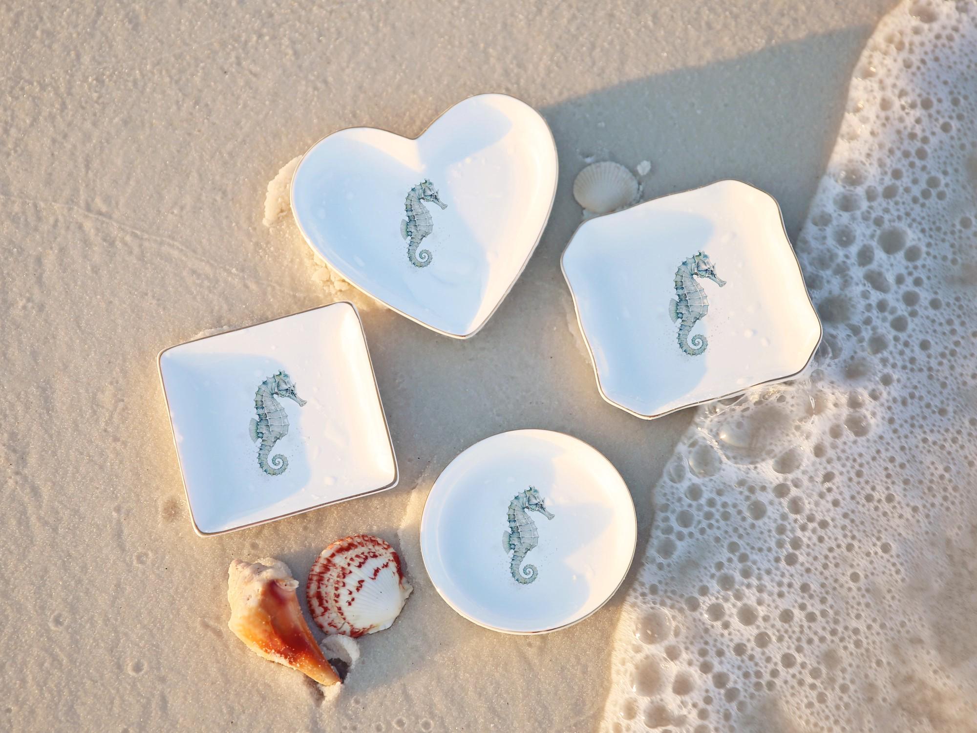 Watercolor Seahorse Ceramic Ring Dish, Coastal Beach Jewelry trinket tray
