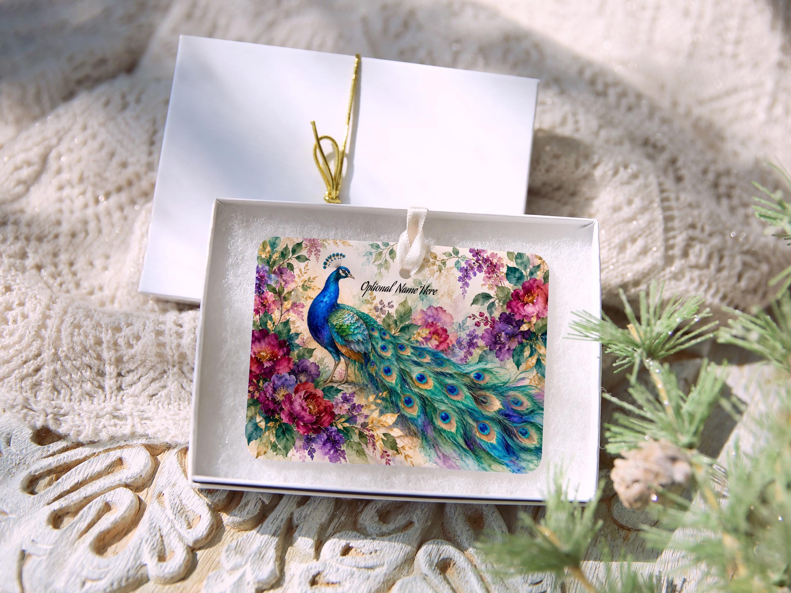 Personalized Peacock Christmas Ornament, Colorful Peacock and Floral Ceramic Keepsake, Elegant Bird Lover Holiday Gift, Peacock Decor