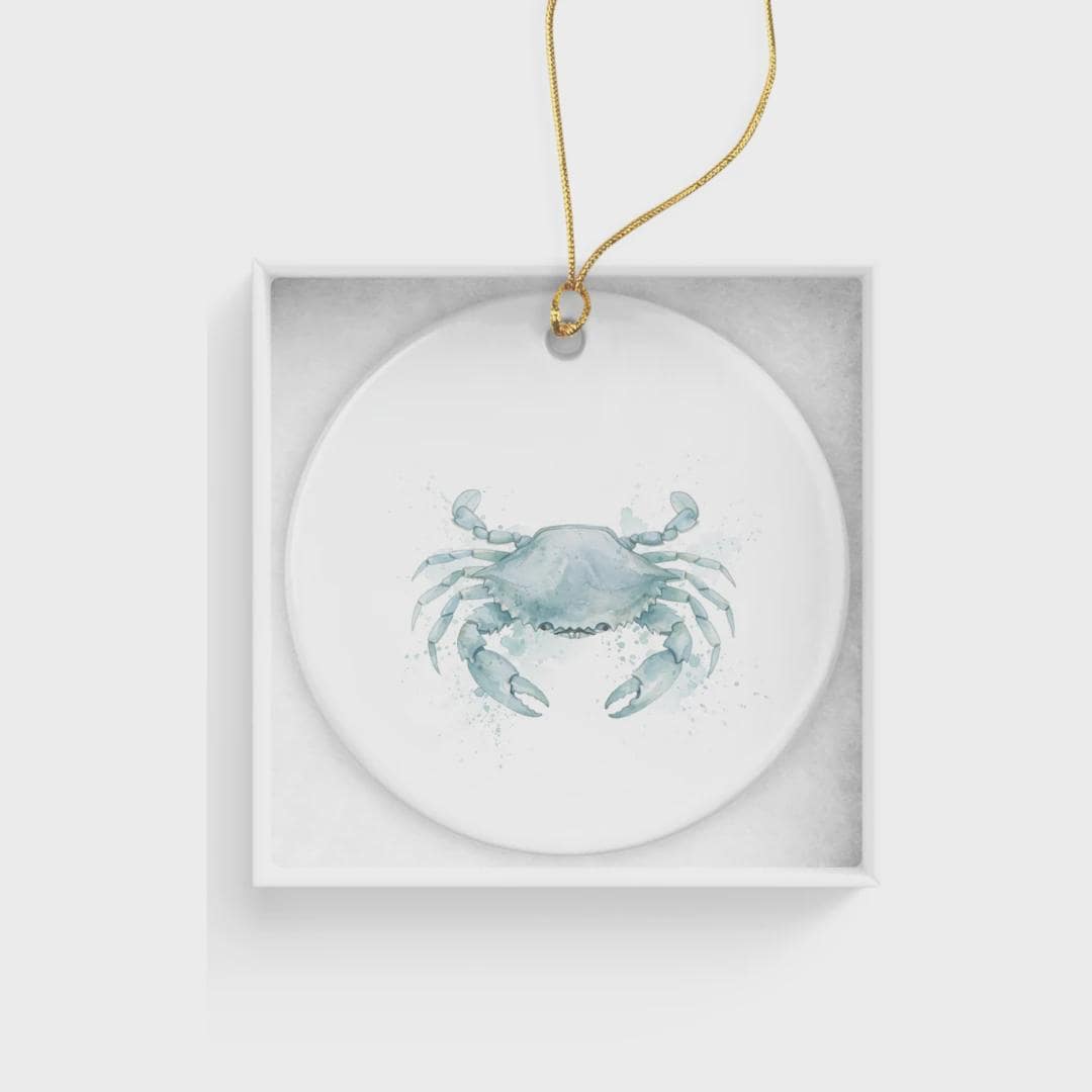 Blue Crab Christmas Ornament, Coastal Christmas Ornament, Crab Lover Gift, Beach Ornament, Watercolor Crab Decor