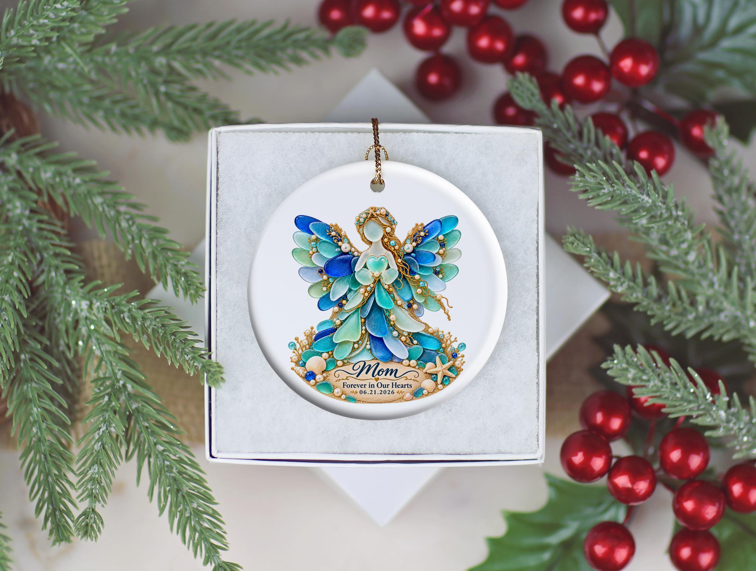 Personalized Sea Glass Angel Memorial Ornament for someone special, Forever in Our Hearts Keepsake, Angel Mom Christmas Ornament, Coastal Se 2