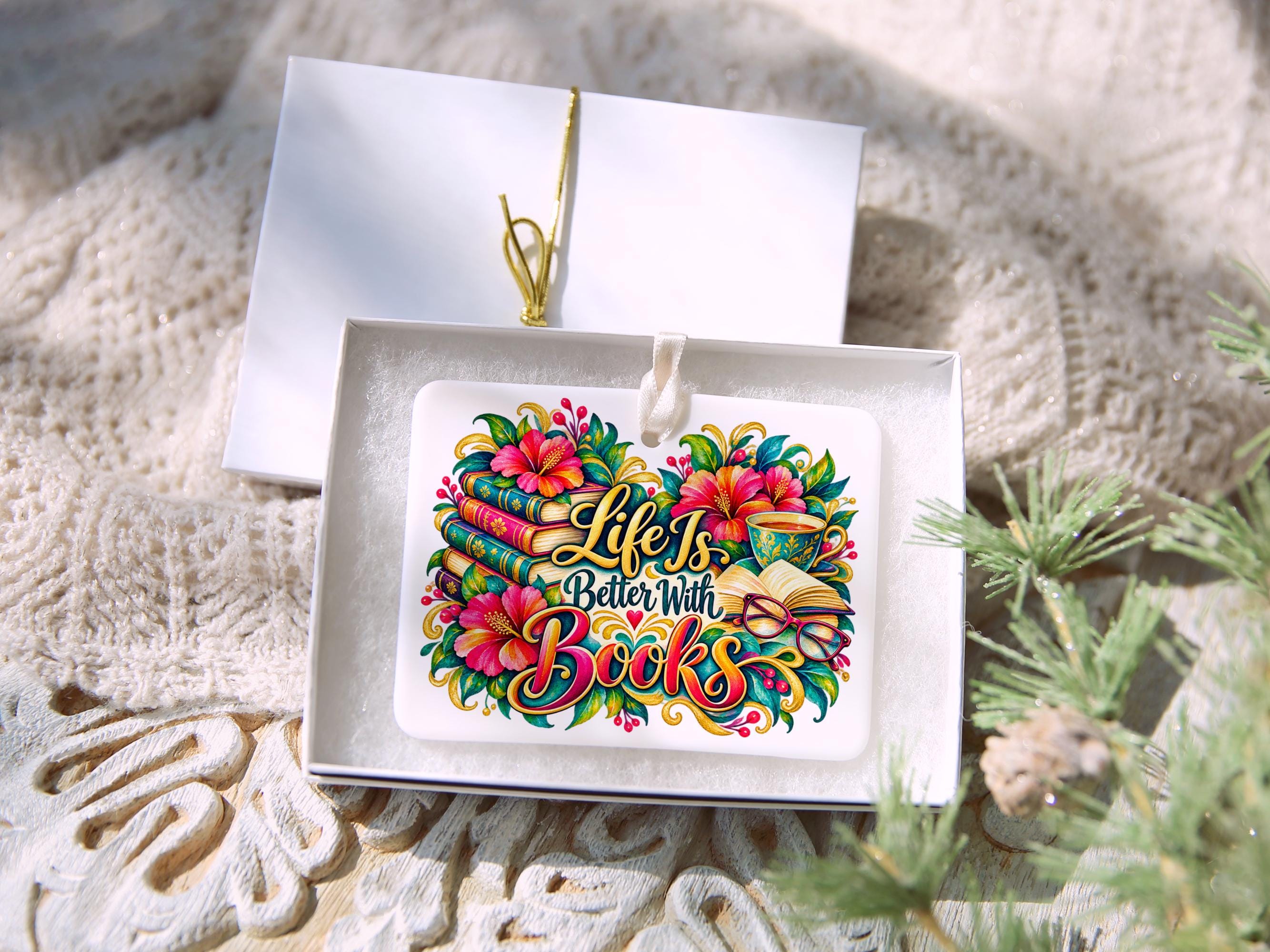Book Lover Ceramic Christmas Ornament