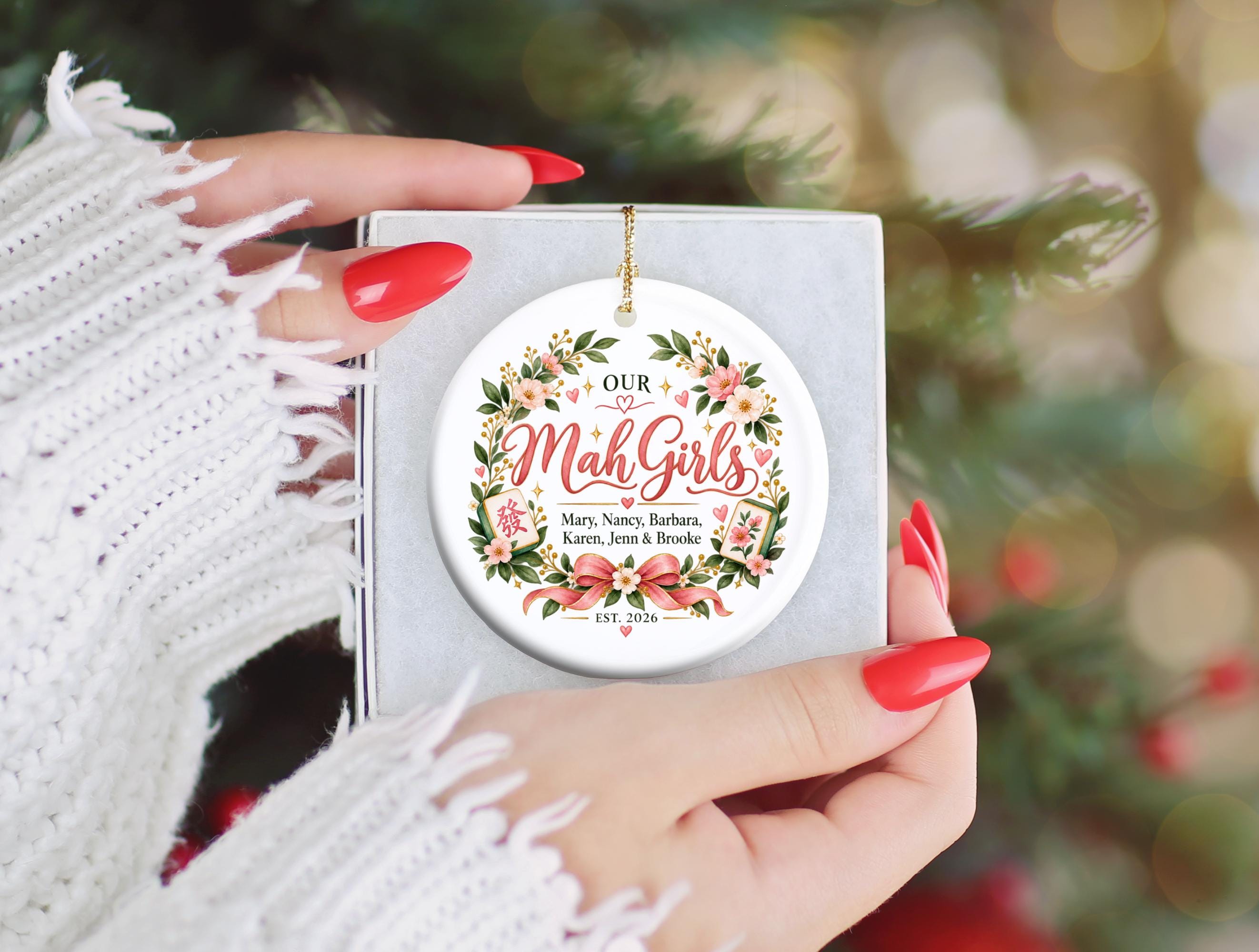 Mah Girls Family Ceramic Christmas Ornament 4