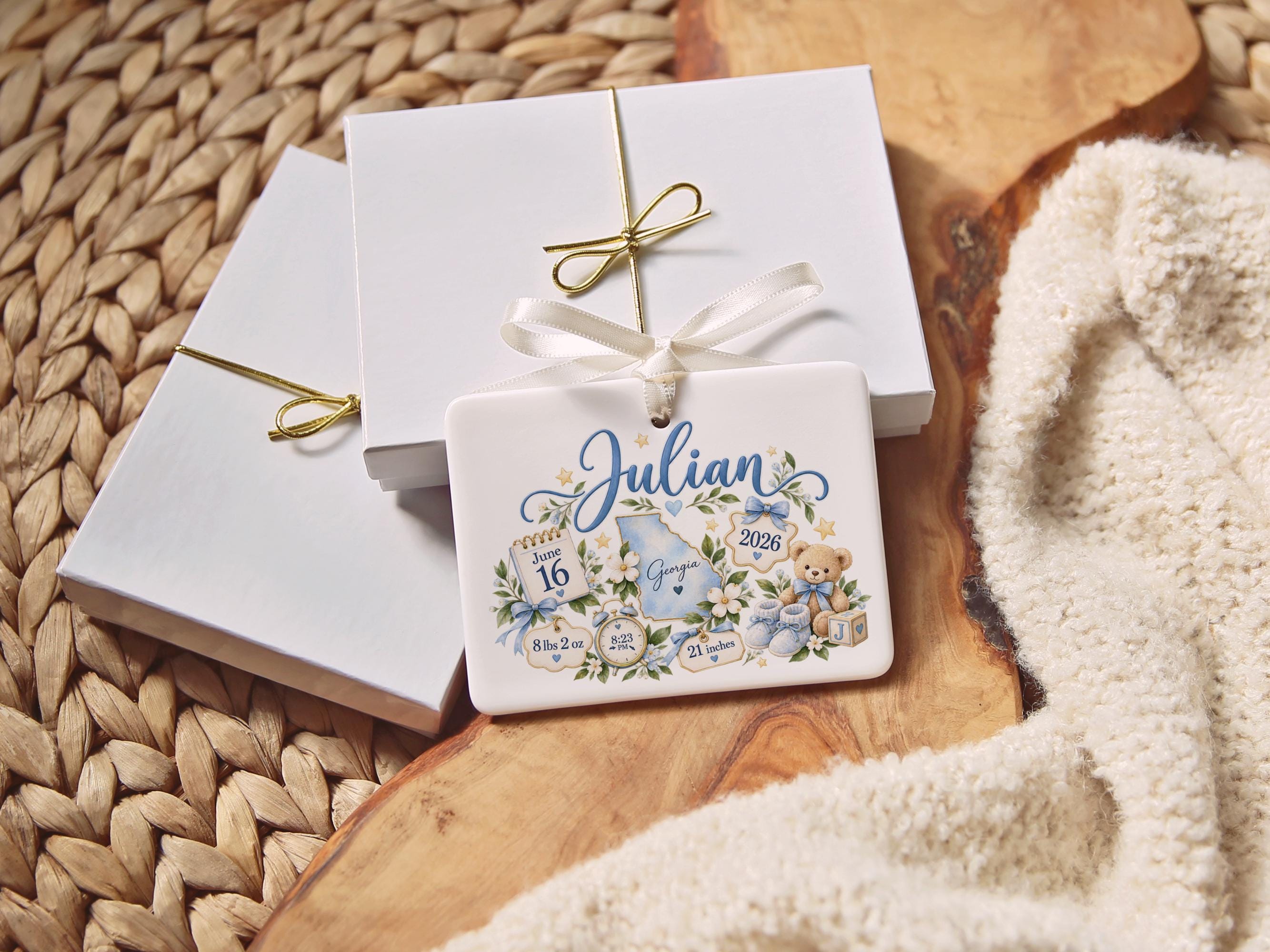 Personalized Birth Announcement Ceramic Ornament 6