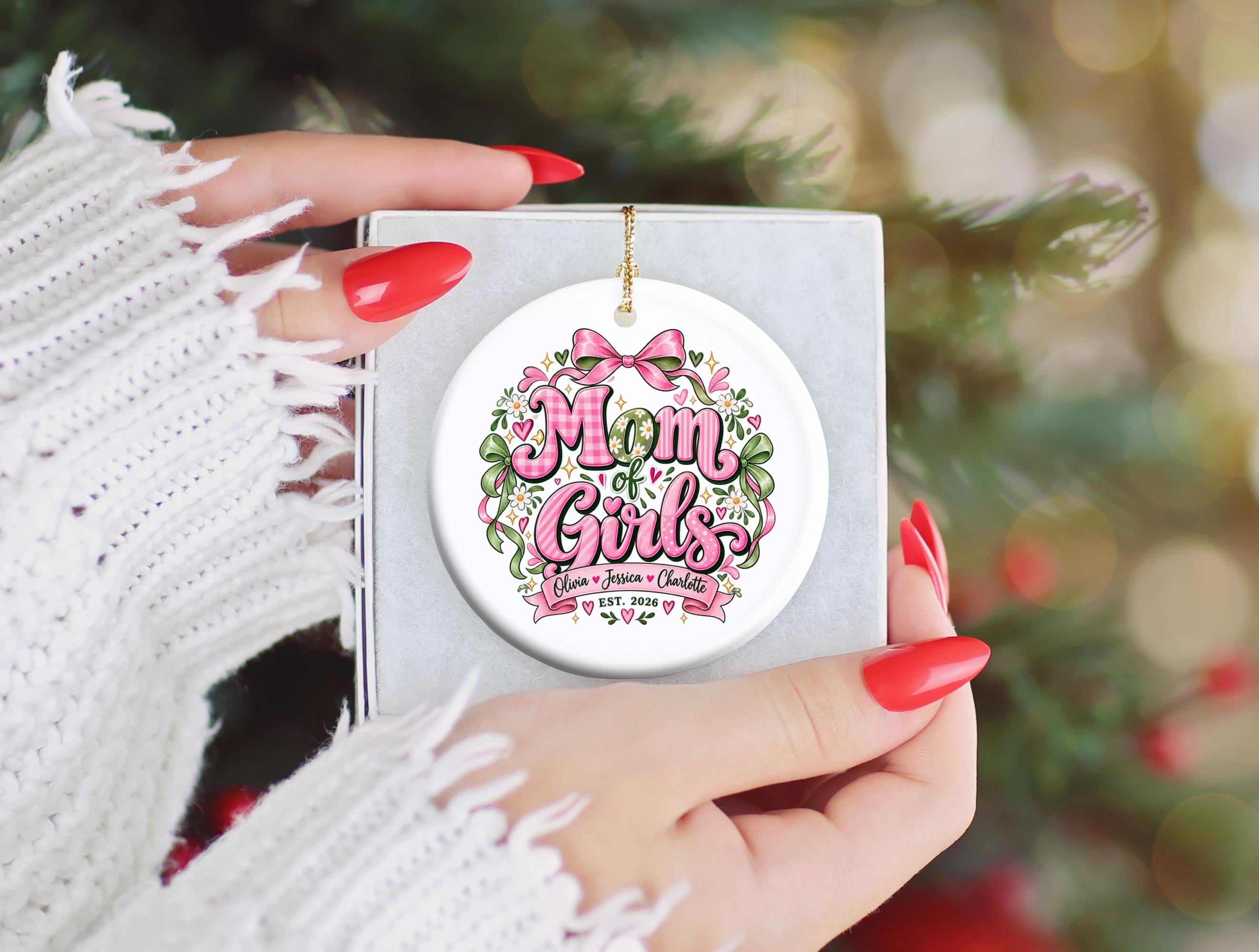 Mom of Girls Ceramic Christmas Ornament 6