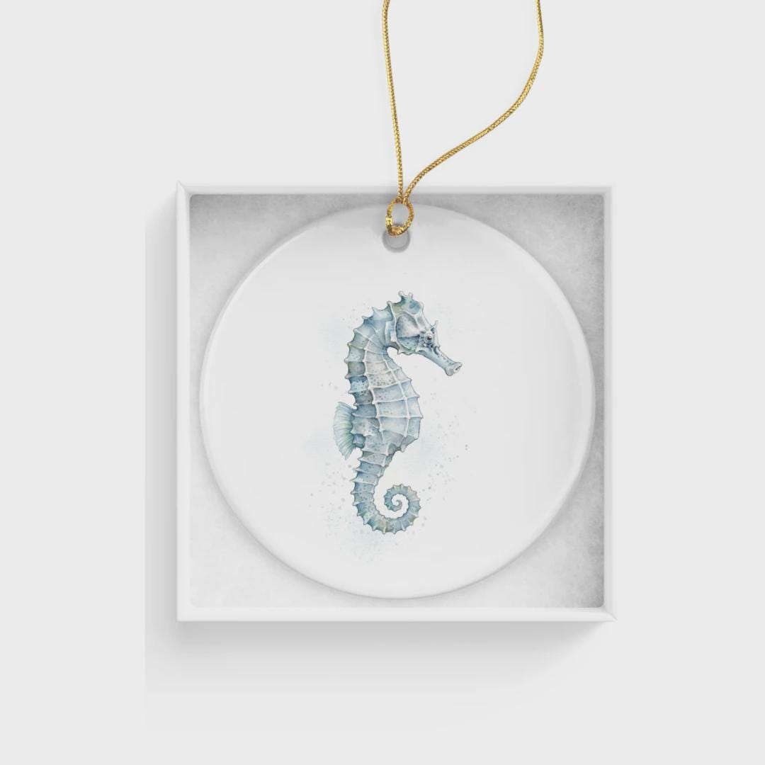 Seahorse Christmas Ornament, Coastal Christmas Ornament, Beach Ornament, Blue Watercolor Seahorse, Ocean Lover Gift