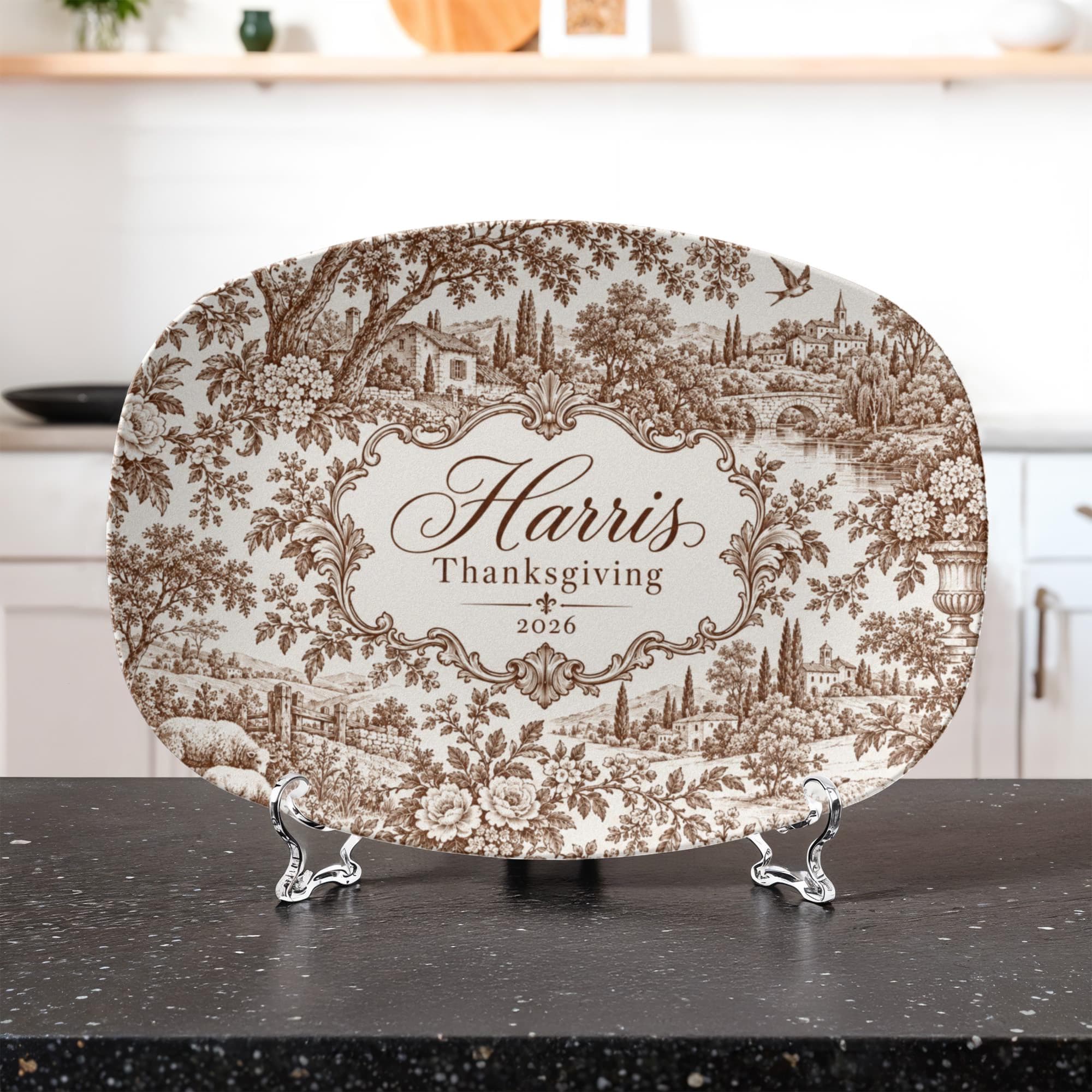 Personalized Toile Serving Platter, 10x14 Oval 2