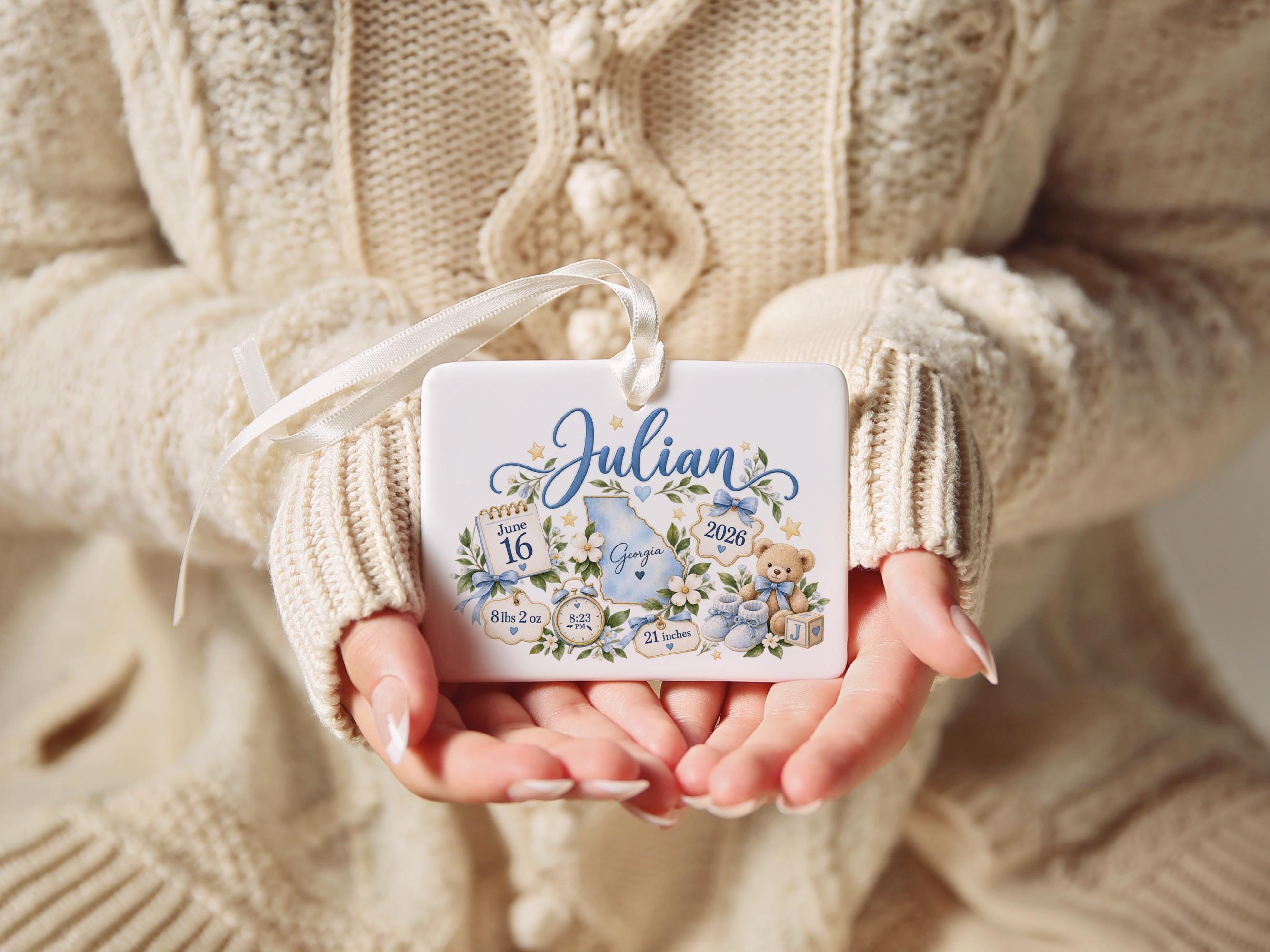 Personalized Birth Announcement Ceramic Ornament 3