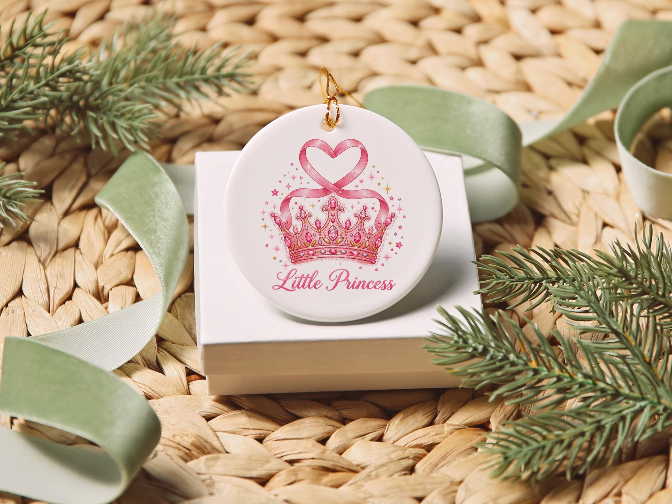 Little Princess Ornament, Pink Crown Christmas Decoration, Girls Holiday Keepsake, Royal Nursery Tree Decor, Ceramic Gift Boxed Ornament 3