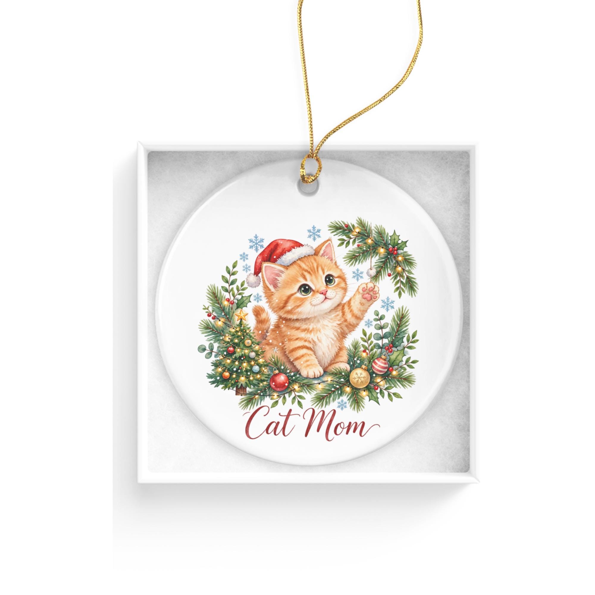 Cat Mom Ceramic Christmas Ornament 4