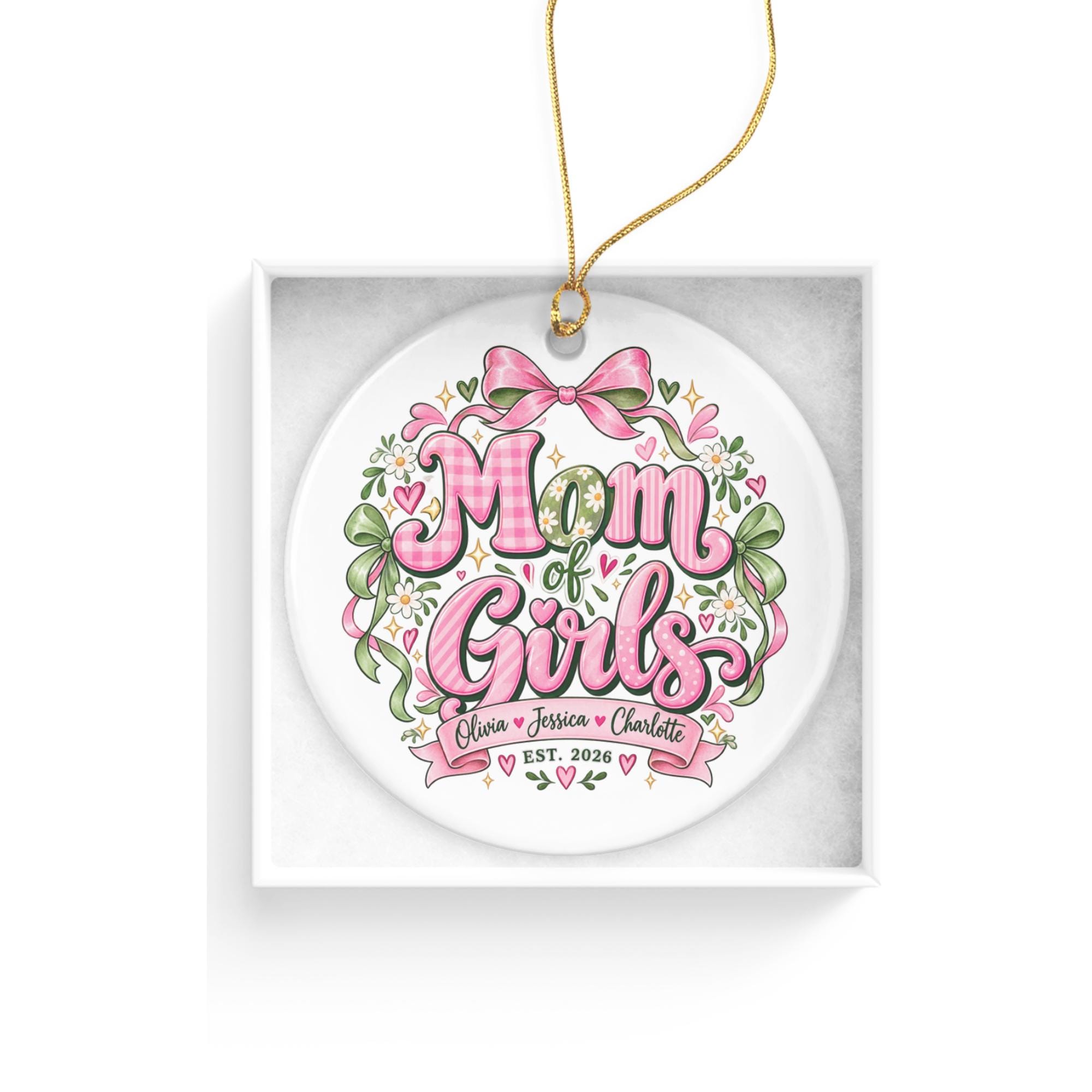 Mom of Girls Ceramic Christmas Ornament 4